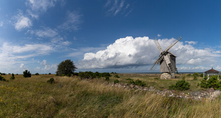 view of the Ohessaare windmills on Saaremaa Island in Estonia