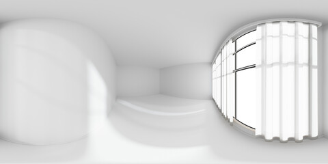 White empty room with windows with curtains