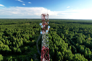 Mobile Tower installation. Cell site and Telecom Base Station. 5G internet online generation....