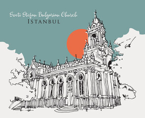 Obraz premium Vector hand drawn sketch illustration of Sveti Stefan Bulgarian Church
