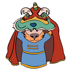 Tiger in Chinese Lion Dance Costume Lunar New Year Vector Clip Art Illustration
