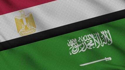 Egypt and Saudi Arabia Flags Together, Wavy Fabric, Breaking News, Political Diplomacy Crisis Concept, 3D Illustration