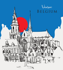 Vector hand drawn sketch illustration of Veurne