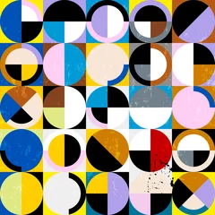 Foto op Plexiglas abstract geometric background pattern, retro style, with circles, squares, semicircle, paint strokes and splashes, seamless © Kirsten Hinte