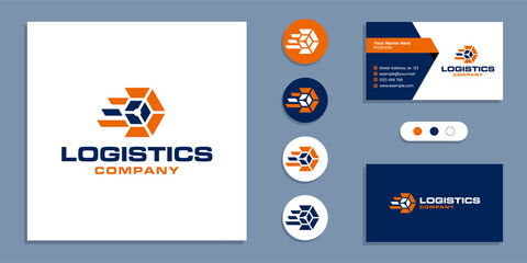 Logistic delivery, fast shipping logo and business card design template