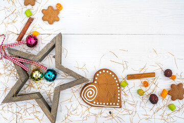 Border from Christmas decorations and pastry