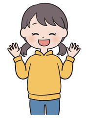 両手をあげて喜ぶ女の子