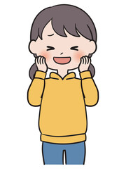 頬っぺたに手をあてて喜ぶ女の子