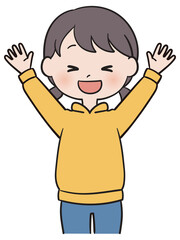 大きく両手をあげて喜ぶ女の子