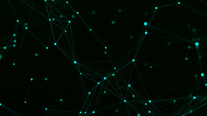 Distribution of lines and points in space. Digital background of data network connection. 3D rendering.