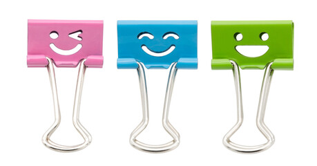 Set of smile binder clip isolated on white background