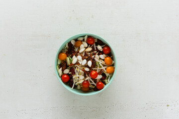 bowl of vegetables and seeds