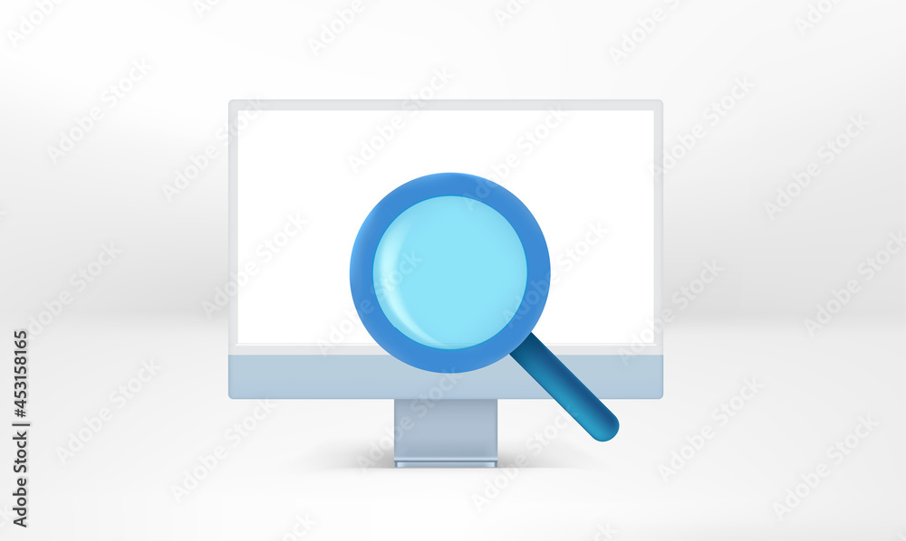 Poster Searching information via modern computer. Vector mockup