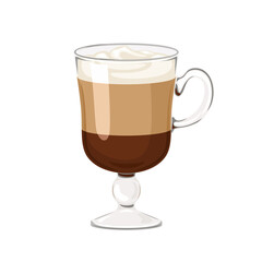 Latte in glass cup isolated on white background. Vector illustration of coffee drink in cartoon flat style.