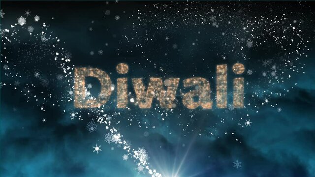 Diwali against fireworks bursting, shooting star and light spot against textured blue background