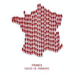 Illustrations concept red people symbols in shape of map of France , COVID-19 pandemic in France , infection spread around France country map