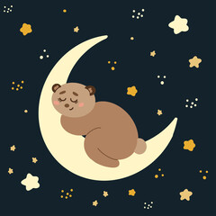 Teddy bear and stary sky. Vector illustration.