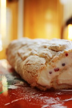 Meringue Roll With Raspberries