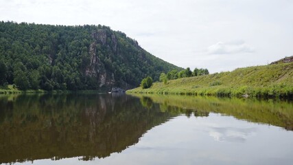 Fototapeta na wymiar South Ural mountains with a river. The nature of the South Urals in Russia.