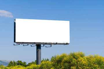 Large blank billboard. Blank billboard against sky. Billboard - Large Blank Billboard with empty screen and beautiful sky for outdoor advertising poster, Copy space, mock up