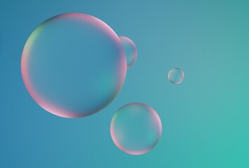 3D beautiful soap bubbles on blue background 