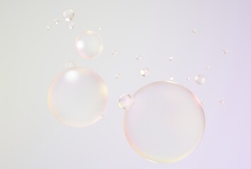 3D beautiful soap bubbles on pastel yellow pink background 