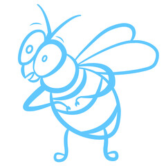 Cartoon vector bee hand-drawn with a blue line on a white background. Surprised insect character for childrens cards, books, invitations.