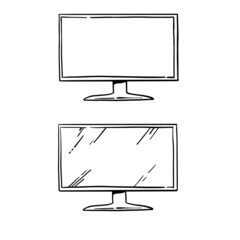 Laptop screen display doodle sketch set graphic element for business, presentation, launch design.