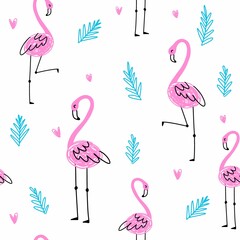 Fototapeta premium Bright vector pattern with flamingos