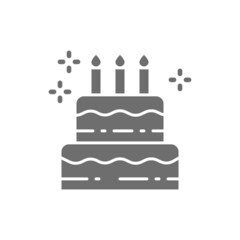 Birthday cake, holiday torte, sweet grey icon.