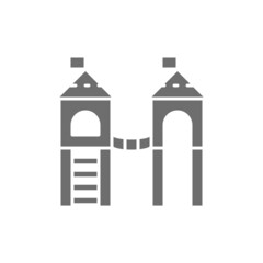 Kids entertainment complex with tower castle and ladder grey icon.