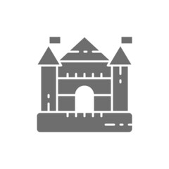 Bouncy castle for playground, kids entertainment complex grey icon.