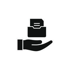 Archive storage on hand icon flat style isolated on white background. Vector illustration