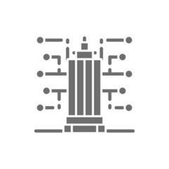 Smart building, new city technology grey icon.