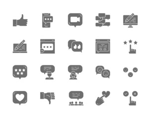 Set of Feedback Grey Icons. Chat, Dislike, Like, Sms, Email, Comment and more.
