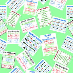 seamless pattern with the image of sets of algebra formulas for prints on fabrics, clothes, banners and also for decorating classrooms interiors, teaching aids, notebook covers and textbooks