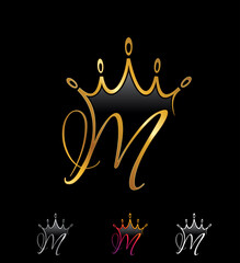 Golden Monogram Crown Initial Letter M