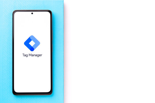 Assam, india - May 29, 2021 : Google Tag Manager logo on phone screen stock image.
