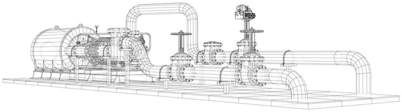 Industrial equipment pump. Wire-frame. EPS10 format. Vector rendering of 3d.
