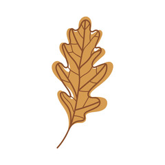 Brown Oak Autumn Leaf with Veins as Seasonal Foliage on Stem Vector Illustration