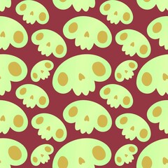 Seamless vector grey pattern of skulls with teeth in lines in green tones