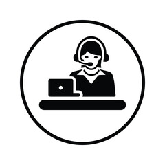 Consultant, care, center, customer icon. Rounded black vector design.