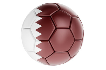 Soccer ball or football ball with Qatari flag, 3D rendering