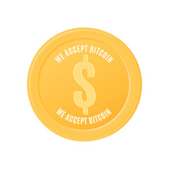 We Accept Crypto, Crypto Sign, Digital Currency, Crypto Coin Icon, Coin Icon, Coin Vector, Money Icon, Gold Coin, Vector Illustration Background