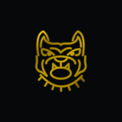 Angry Bulldog Face Outline gold plated metalic icon or logo vector