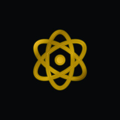Atom gold plated metalic icon or logo vector