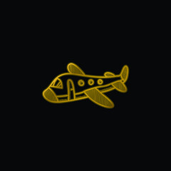 Airplane gold plated metalic icon or logo vector