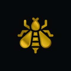 Bee gold plated metalic icon or logo vector