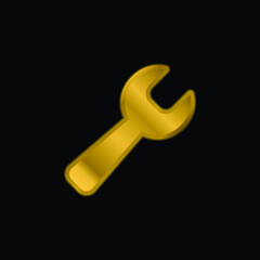 Black Wrench gold plated metalic icon or logo vector