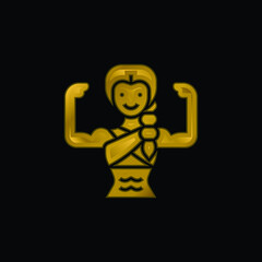 Bodybuilding gold plated metalic icon or logo vector